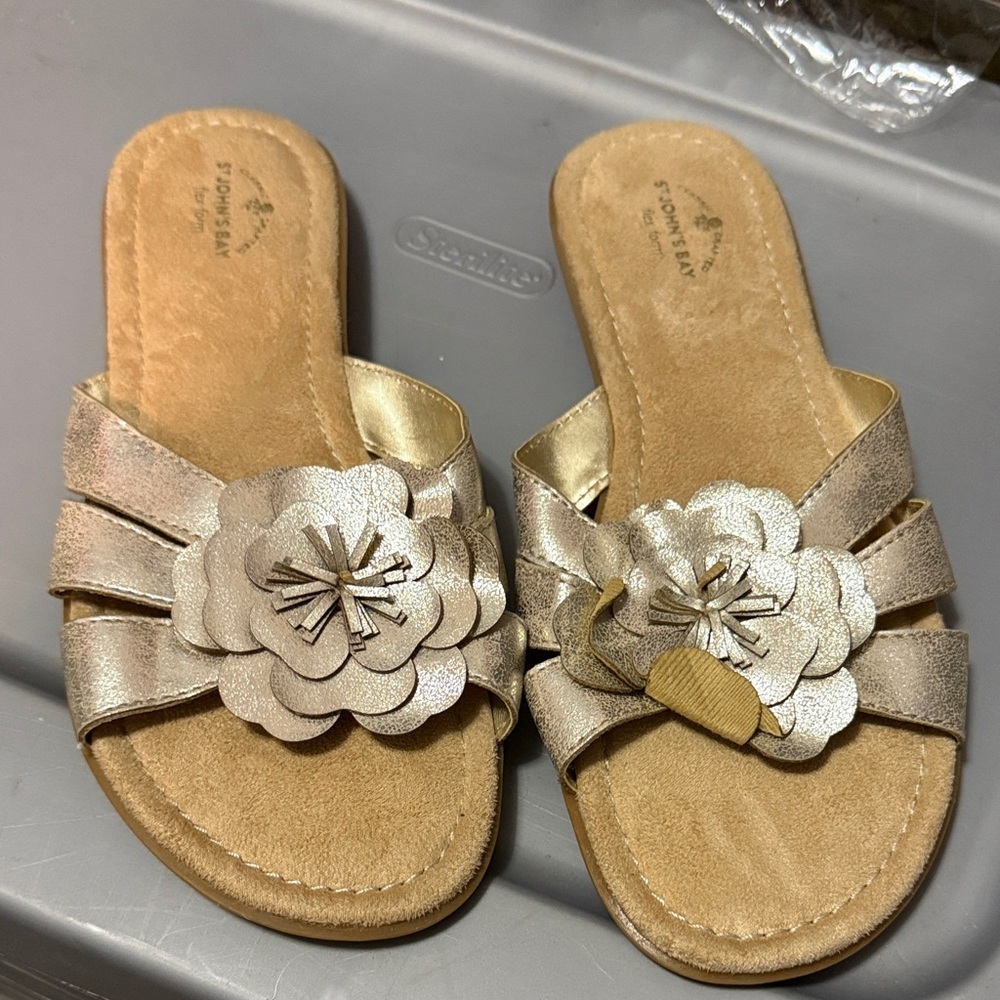 St. John's Bay Gold Floral Slide Sandals